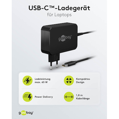 Artikelbild 2 für goobay Ladekabel mit Adapter schwarz, Kabellänge: 1,8 m, 65 Watt, Artikelnummer 557136