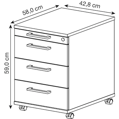 Artikelbild 2 für HAMMERBACHER AC30 Rollcontainer lichtgrau 4 Auszüge 42,8 x 58,0 x 59,0 cm, Artikelnummer 992545