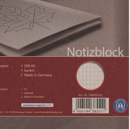 Artikelbild 4 für LANDRÉ® Notizblock Recycling DIN A5 kariert, 1 St., Artikelnummer 298297