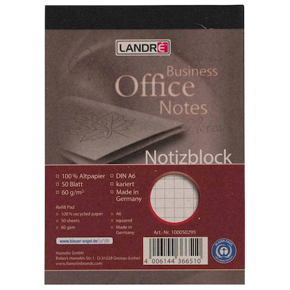 Artikelbild 2 für LANDRÉ® Notizblock Recycling DIN A6 kariert, 1 St., Artikelnummer 298251