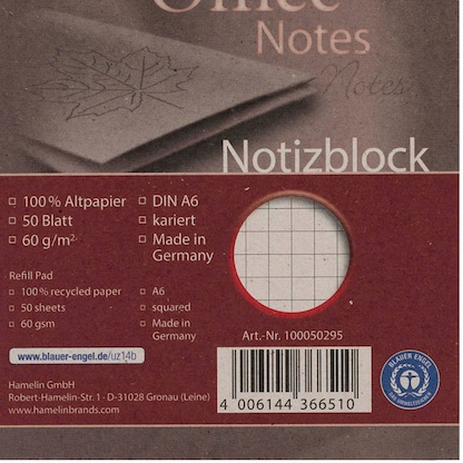 Artikelbild 5 für LANDRÉ® Notizblock Recycling DIN A6 kariert, 1 St., Artikelnummer 298251