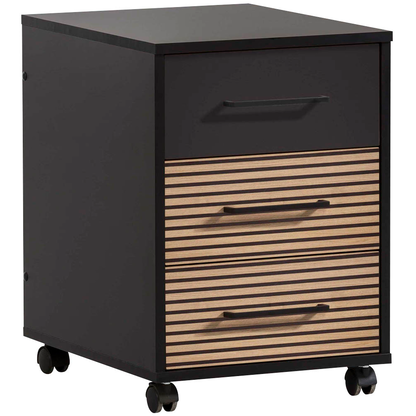 Artikelbild für MÖBELPARTNER Hank Rollcontainer schwarz, eiche 3 Auszüge 40,1 x 50,0 x 57,0 cm, Artikelnummer 336689