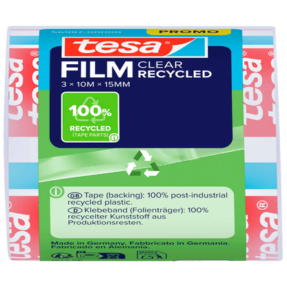 Artikelbild 2 für tesa CLEAR RECYCLED Klebefilm transparent 15,0 mm x 10,0 m 3 Rollen, Artikelnummer 774174