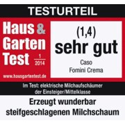 Testurteil von Haus & Garten Test für Caso Fomini Crema: Sehr gut (1,4) im Test elektrischer Milchaufschäumer, Ausgabe 1/2014.