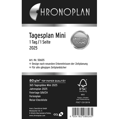 Artikelbild für CHRONOPLAN Kalendereinlage 2025 Tagesplan Mini (7,9 x 12,5 cm), Artikelnummer 354779