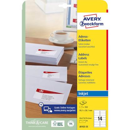 Artikelbild 2 für AVERY Zweckform Adressetiketten J8163-25 weiß 99,1 x 38,1 mm, 25 Blatt, Artikelnummer 479451