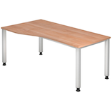 Artikelbild 1 für HAMMERBACHER QS18 höhenverstellbarer Schreibtisch nussbaum Trapezform, 4-Fuß-Gestell silber 180,0 x 80,0/100,0 cm, Artikelnummer 868529