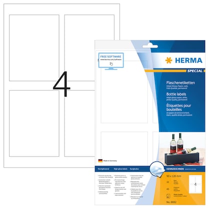 Artikelbild für HERMA Flaschenetiketten 8882 weiß 90,0 x 120,0 mm, 10 Blatt, Artikelnummer 866657