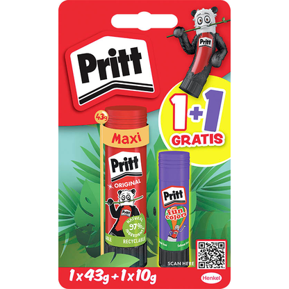 Artikelbild für 1 + 1 GRATIS: Pritt Klebestifte 43,0 g, 1 St. + GRATIS Klebestift lila 10,0 g, Artikelnummer 619878