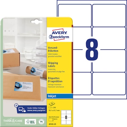 Artikelbild für AVERY Zweckform Versandetiketten J8165-25 weiß 99,1 x 67,7 mm, 25 Blatt, Artikelnummer 557496