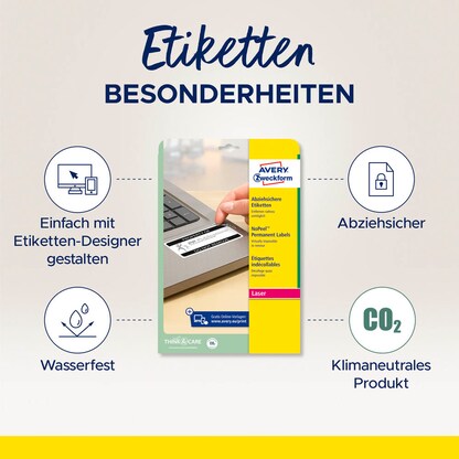 Artikelbild 8 für AVERY Zweckform abziehsichere Folienetiketten L6145-20 weiß 45,7 x 25,4 mm, 20 Blatt, Artikelnummer 896928