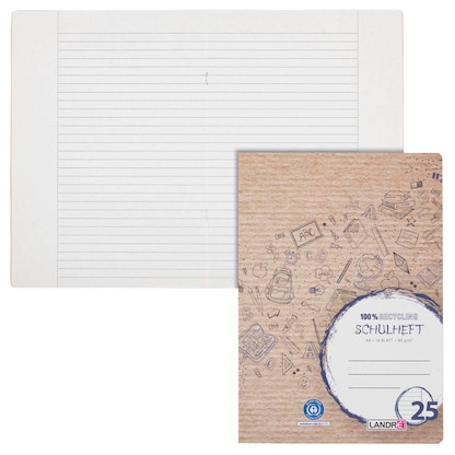 Artikelbild für LANDRÉ® Schulheft Recycling Lineatur 25 liniert DIN A4 Außenrand, 16 Blatt, 1 St., Artikelnummer 298199