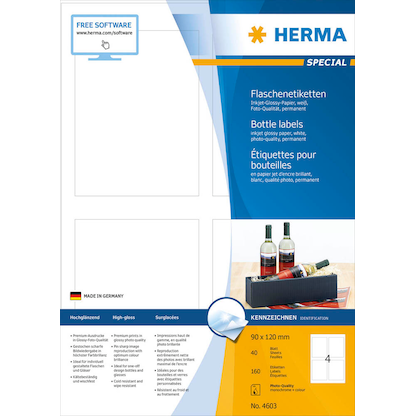 Artikelbild 2 für HERMA Flaschenetiketten 4603 weiß 90,0 x 120,0 mm, 40 Blatt, Artikelnummer 138311