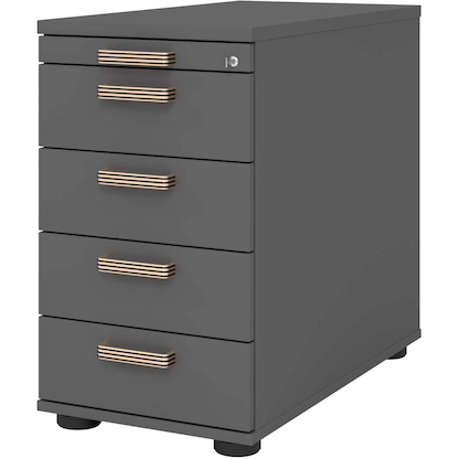 Artikelbild für HAMMERBACHER SC50 Standcontainer grafit 5 Auszüge Kunststoff-Relinggriff silber 42,8 x 80,0 x 72,0 - 76,0 cm, Artikelnummer 348397