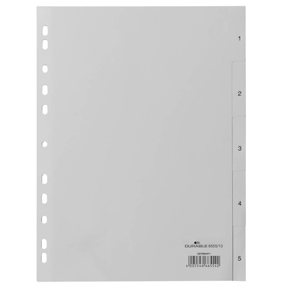 Artikelbild für DURABLE Ordnerregister DIN A4 Vollformat 1-5 grau 5-teilig, 1 Satz, Artikelnummer 132167