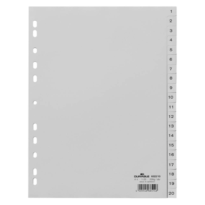 Artikelbild für DURABLE Ordnerregister DIN A4 Vollformat 1-20 grau 20-teilig, 1 Satz, Artikelnummer 132183