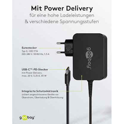 Artikelbild 5 für goobay Ladekabel mit Adapter schwarz, Kabellänge: 1,8 m, 65 Watt, Artikelnummer 557136