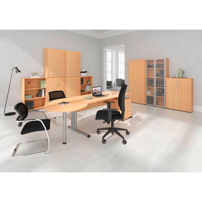 Artikelbild 5 für HAMMERBACHER Inader Schreibtisch buche rechteckig, C-Fuß-Gestell silber 160,0 x 80,0 cm, Artikelnummer 842056