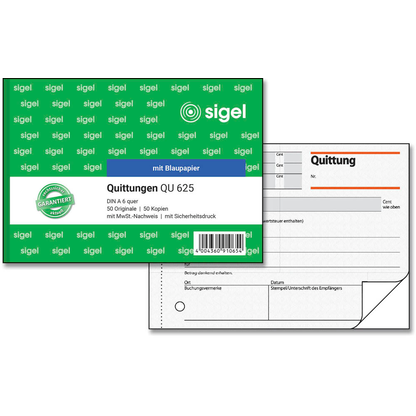 Artikelbild für SIGEL Quittung, MwSt. separat ausgewiesen Formularbuch QU625, 1 St., Artikelnummer 855122