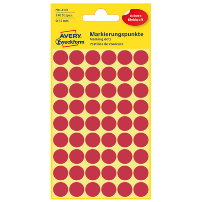 Artikelbild für AVERY Zweckform Klebepunkte 3141 rot Ø 12,0 mm, 270 St., Artikelnummer 579383