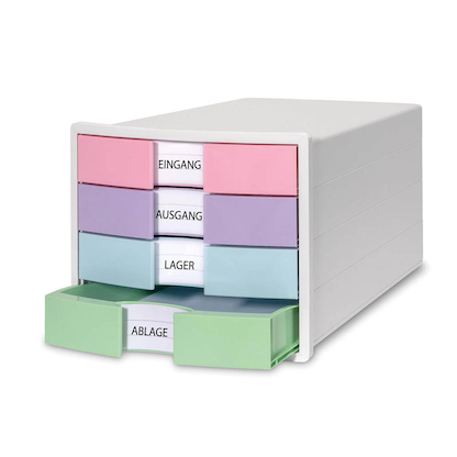 Artikelbild für HAN Schubladenbox IMPULS rosa, lila, blau, grün 1012-129D, DIN A4 mit 4 Schubladen, 1 St., Artikelnummer 372346