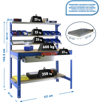 Artikelbild 2 für Simonrack Werkbank SIMONWORK BT1 BOX 1200 blau 1 Schublade 121,0 x 61,0 x 144,5 cm, Artikelnummer 786192