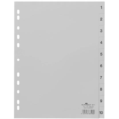 Artikelbild für DURABLE Ordnerregister DIN A4 Vollformat 1-10 grau 10-teilig, 1 Satz, Artikelnummer 456525