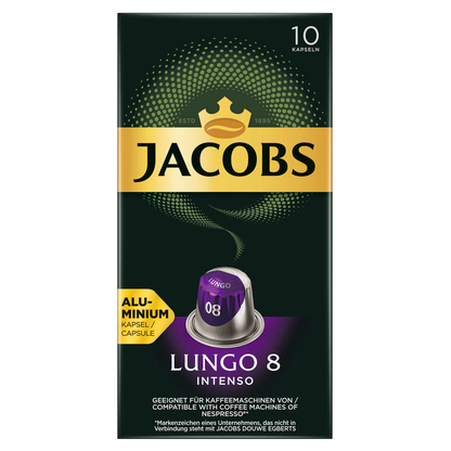 Artikelbild 2 für JACOBS LUNGO INTENSO Kaffeekapseln, Arabica- und Robustabohnen kräftig, 10 Stück, Artikelnummer 340947