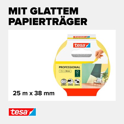 Artikelbild 3 für tesa PROFESSIONAL Malerband gelb 38,0 mm x 25,0 m 1 Rolle, Artikelnummer 723897