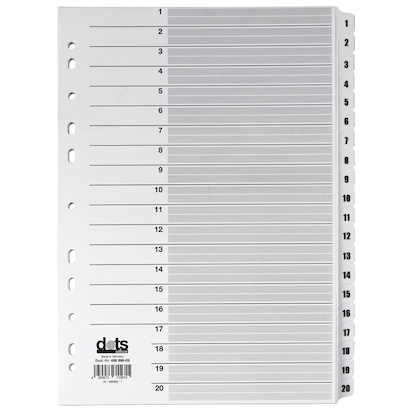 Artikelbild für dots Ordnerregister Mylar DIN A4 Vollformat 1-20 weiß 20-teilig, 1 Satz, Artikelnummer 486886