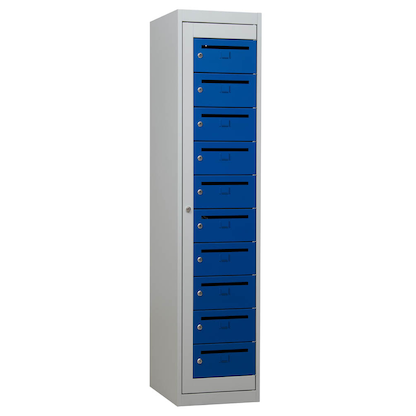 Artikelbild für Gürkan Schließfachschrank lichtgrau, blau 111315, 10 Schließfächer 40,0 x 50,0 x 180,0 cm, Artikelnummer 564688