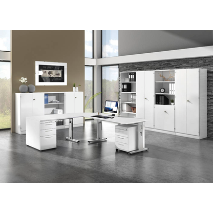 Artikelbild 6 für HAMMERBACHER Gradeo höhenverstellbarer Schreibtisch weiß L-Form, C-Fuß-Gestell silber 200,0 x 80,0/120,0 cm, Artikelnummer 443404