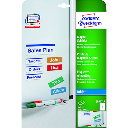 Artikelbild 2 für AVERY Zweckform J8867-5 Magnetschilder weiß 21,0 x 29,7 cm, 5 St., Artikelnummer 651310