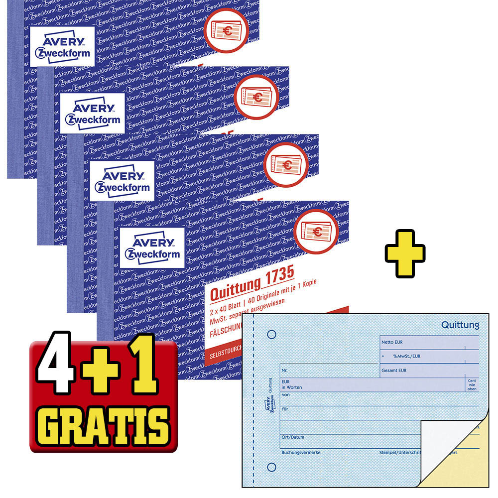 Avery Dennison Zweckform 1735d Quittungen MwSt Séparé - DIN A6 Falschungssicher, 2x50 Feuilles, Blanc Jaune