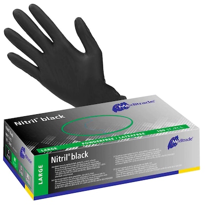 Artikelbild für Meditrade® unisex Einmalhandschuhe Nitril® black schwarz Größe L, 100 St., Artikelnummer 242598