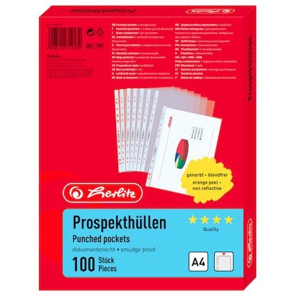 Artikelbild 3 für herlitz Prospekthüllen DIN A4 transparent genarbt 0,08 mm, 100 St., Artikelnummer 574048