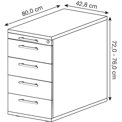 Artikelbild 2 für HAMMERBACHER Solid Standcontainer lichtgrau 5 Auszüge Kunststoff-Relinggriff silber 42,8 x 80,0 x 72,0 - 76,0 cm, Artikelnummer 984435