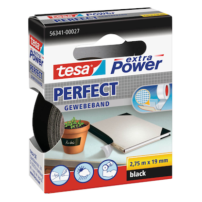 Artikelbild 2 für tesa extra Power® Perfect Gewebeband schwarz 19,0 mm x 2,75 m 1 Rolle, Artikelnummer 110940