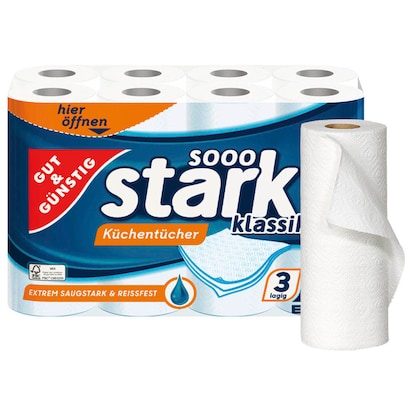 Artikelbild für GUT&GÜNSTIG Küchenrollen stark klassik 3-lagig, 8 Rollen, Artikelnummer 991289