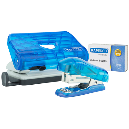 Artikelbild für RAPESCO® Locher und Heftgeräte Set 1719 transparent blau, Artikelnummer 710349