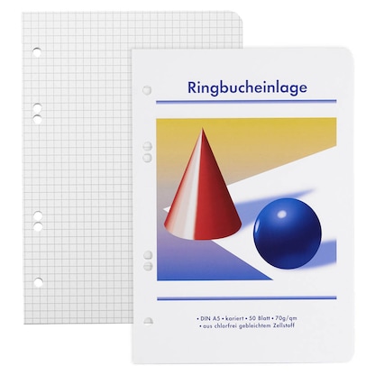 Artikelbild für Ringbucheinlagen Kugel und Kegel A5 kariert, 50 Blätter, 10 Satz, Artikelnummer 426106