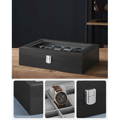 Artikelbild 5 für SONGMICS Uhrenbox schwarz, grau 30,2 x 20,2 x 7,8 cm, 1 St., Artikelnummer 759827