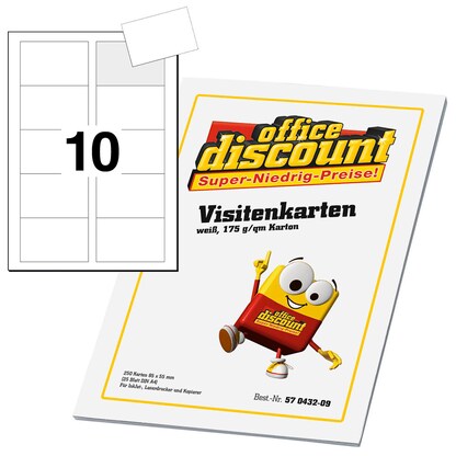 Artikelbild für office discount Visitenkarten matt weiß 175 g/qm, 250 St., Artikelnummer 570432