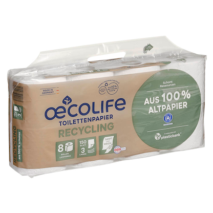 Artikelbild 2 für oecolife Toilettenpapier klassisch weiss 3-lagig Recyclingpapier, 8 Rollen, Artikelnummer 671816