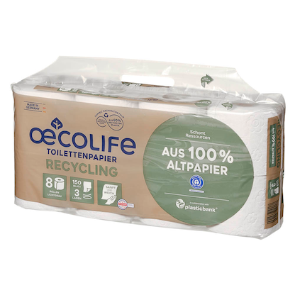 Artikelbild 4 für oecolife Toilettenpapier klassisch weiss 3-lagig Recyclingpapier, 8 Rollen, Artikelnummer 671816