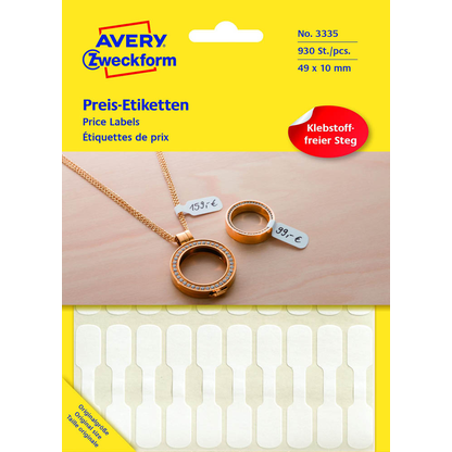 Artikelbild für AVERY Zweckform Schmucketiketten 3335 weiß 49,0 x 10,0 mm, 930 St., Artikelnummer 816898