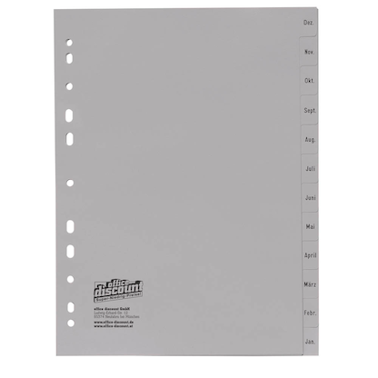 Artikelbild für office discount Ordnerregister DIN A4 Vollformat Dez.-Jan. grau 12-teilig, 1 Satz, Artikelnummer 357673
