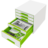 Artikelbild 1 für LEITZ Schubladenbox WOW Cube perlweiß/grün 52142054, DIN A4 mit 5 Schubladen, 1 St., Artikelnummer 915429