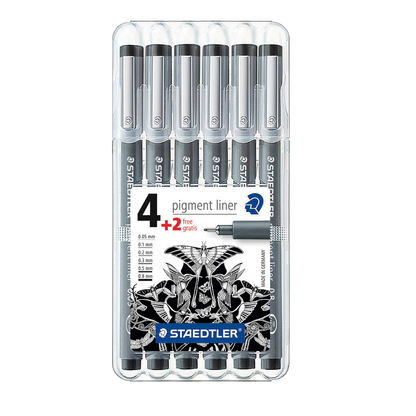 Artikelbild für STAEDTLER pigment liner 308 Fineliner schwarz 0,05 + 0,1 + 0,3 + 0,5 + 0,8 mm, 6 St., Artikelnummer 347411