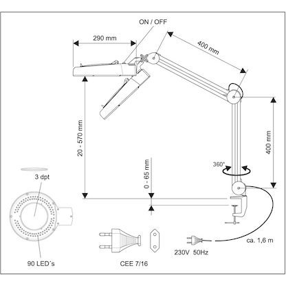 Artikelbild 3 für MAUL MAULviso LED Lupenleuchte schwarz 8 W mit Tischklemme, Artikelnummer 157798